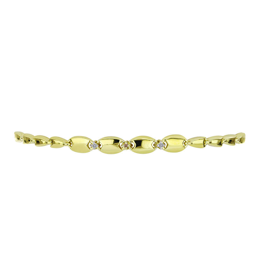 Pulsera de Plata Bañada en Oro con Diamante Champagne y Diamante blanco