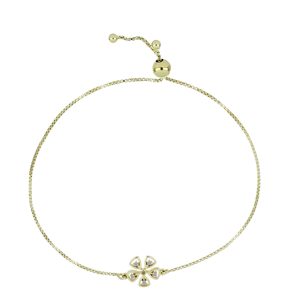 Pulsera de Plata Bañada en Oro con Diamante Champagne y Diamante blanco