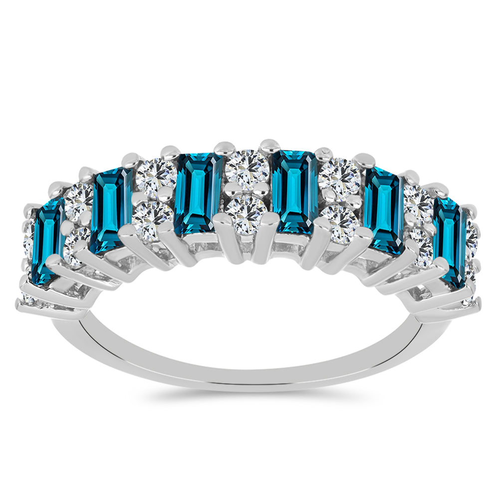 Anillo de Plata con Topacio Azul Londres y Topacio Blanco