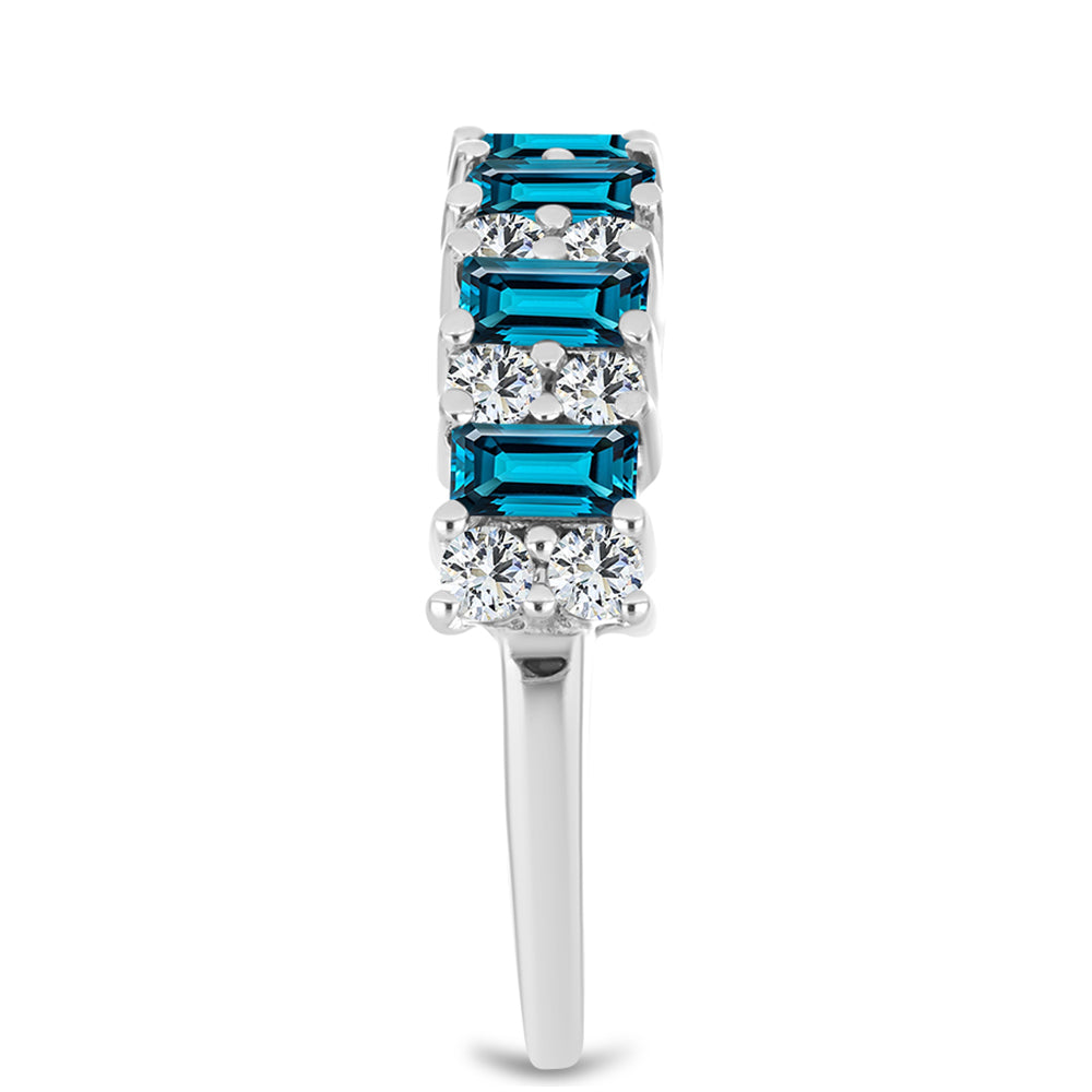 Anillo de Plata con Topacio Azul Londres y Topacio Blanco