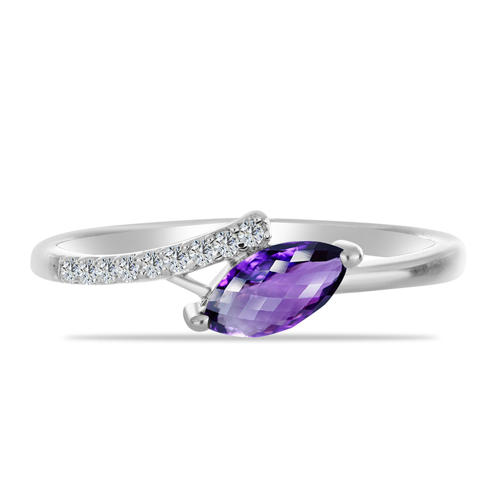 Anillo de Plata con Amatista de Marruecos y Topacio Blanco