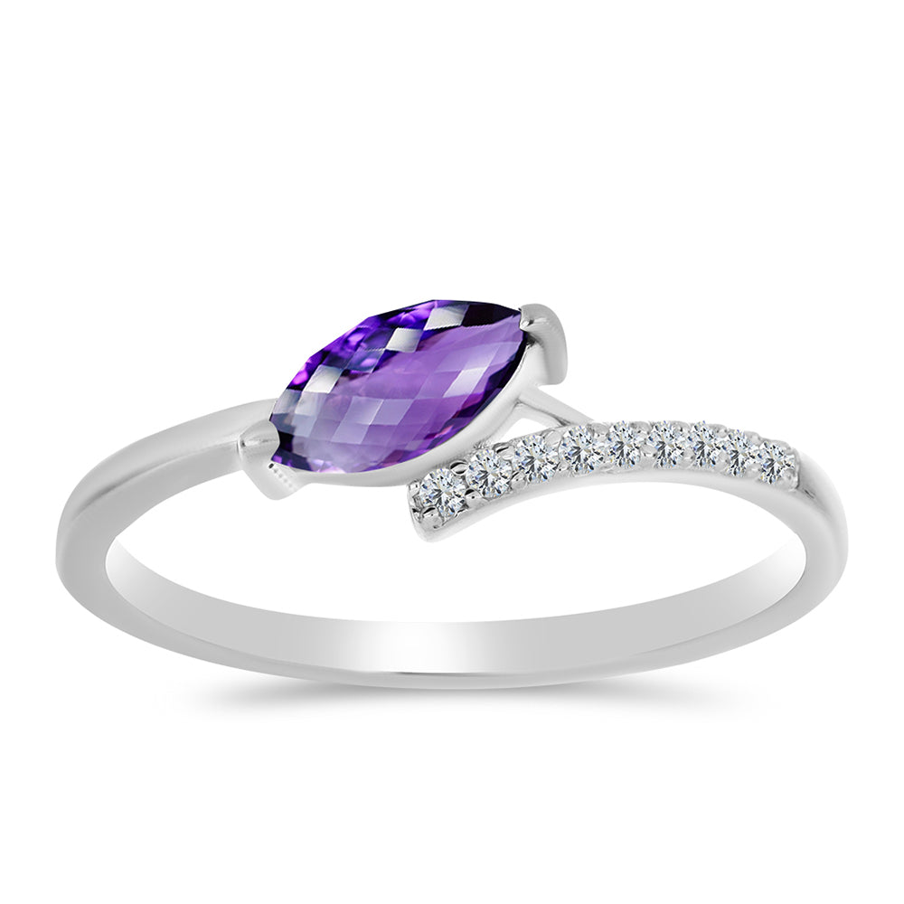 Anillo de Plata con Amatista de Marruecos y Topacio Blanco