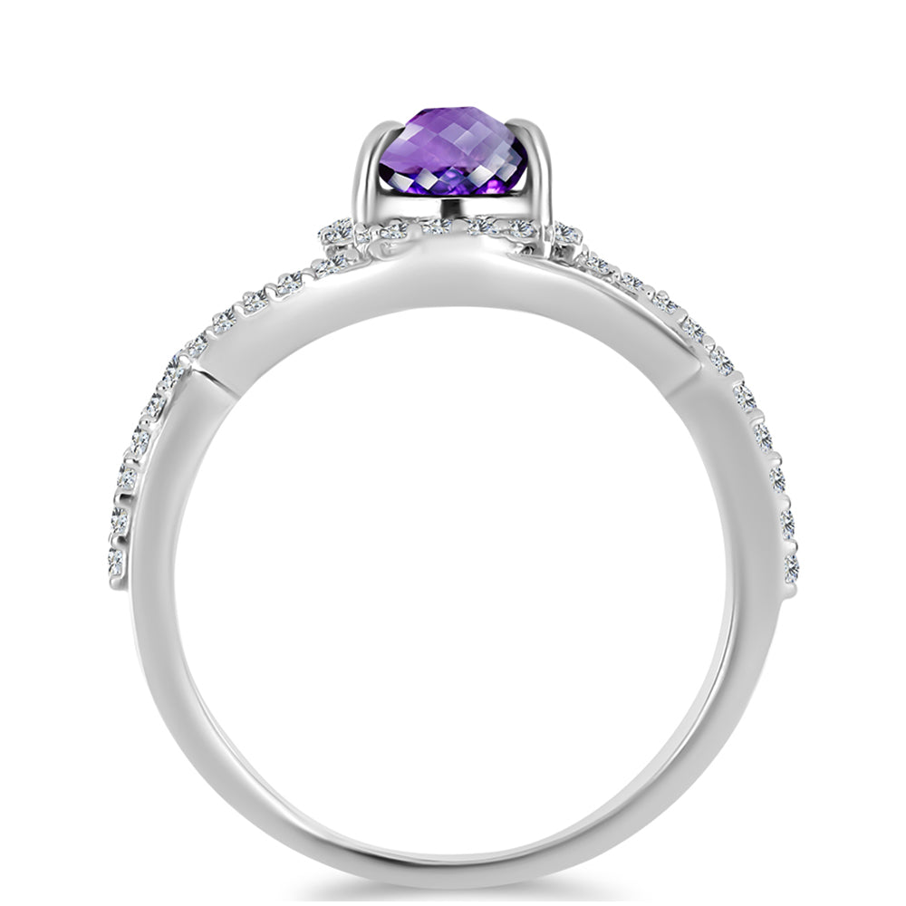 Anillo de Plata con Amatista de Marruecos y Topacio Blanco