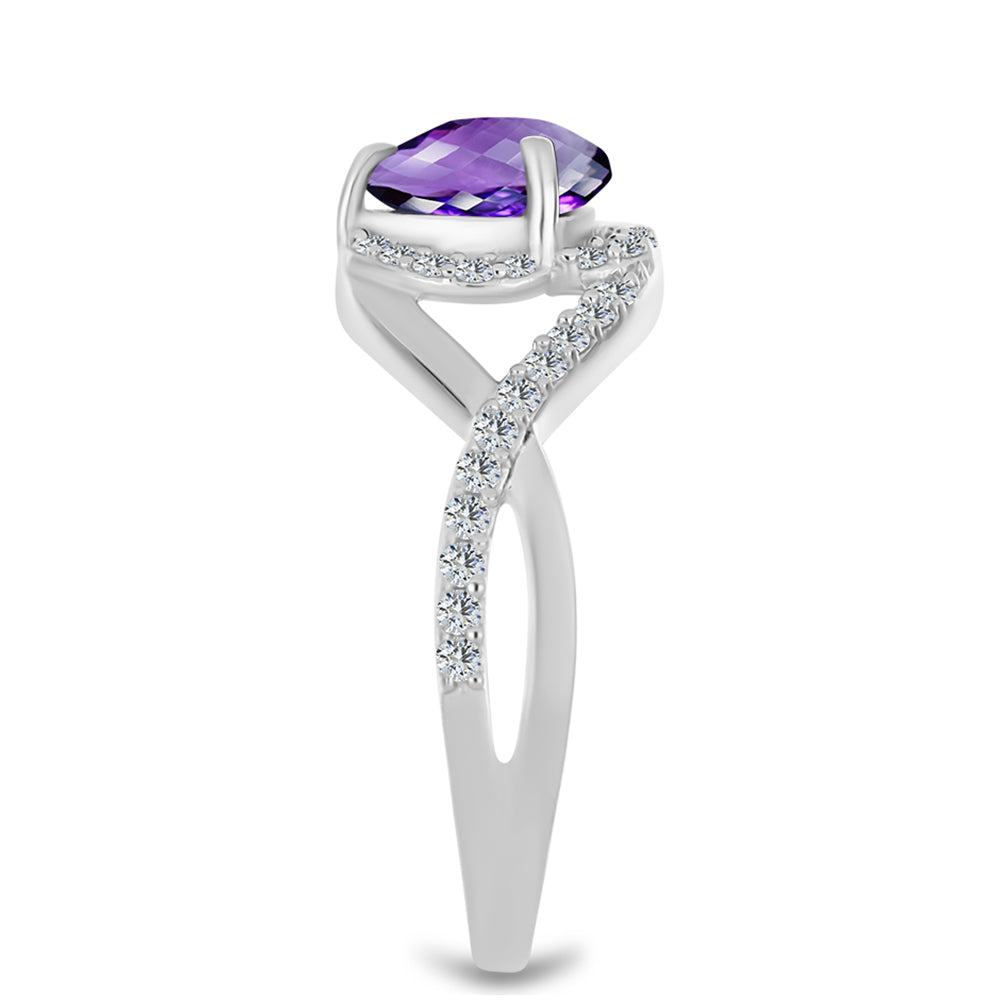 Anillo de Plata con Amatista de Marruecos y Topacio Blanco