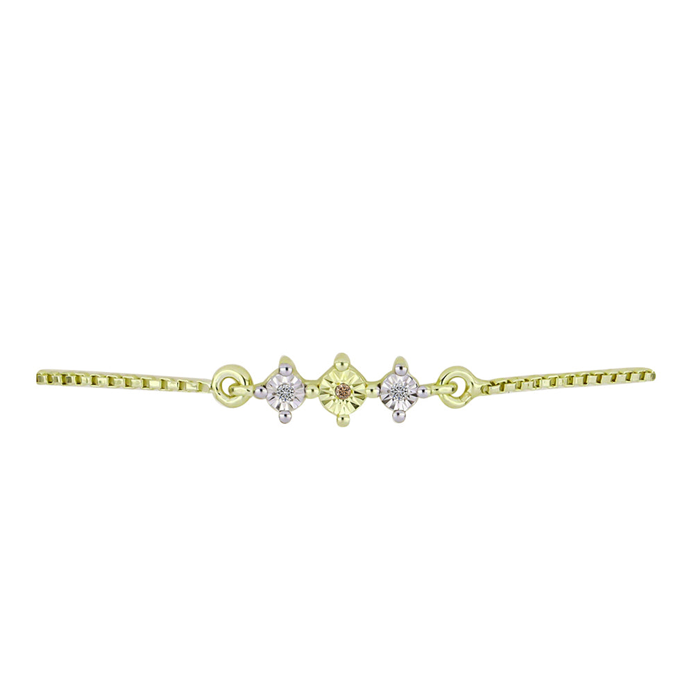 Pulsera de Plata Bañada en Oro con Diamante Champagne y Diamante blanco