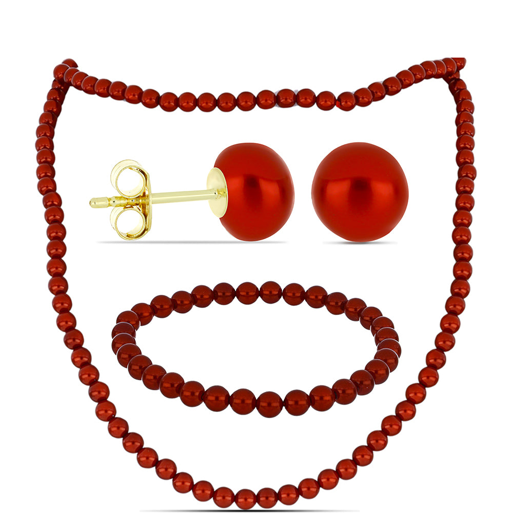 Conjunto Pepita con Perla roja de río ( Collar +Pendientes +Pulsera )