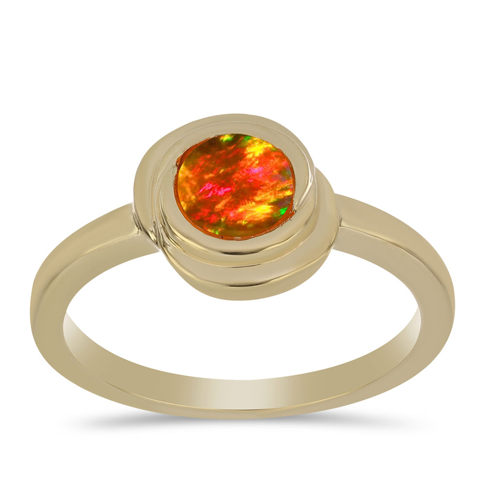 Anillo de Plata Bañada en Oro con Ópalo de fuego americano