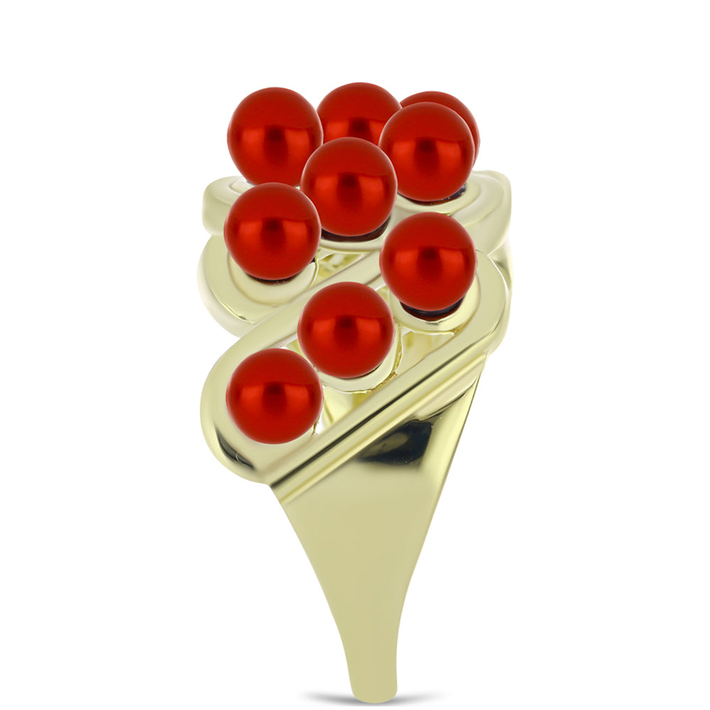 Anillo de Plata Bañada en Oro con Perla roja de río