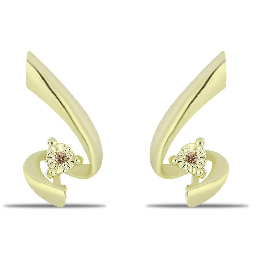 Pendientes de Plata Bañada en Oro con Diamante Champagne