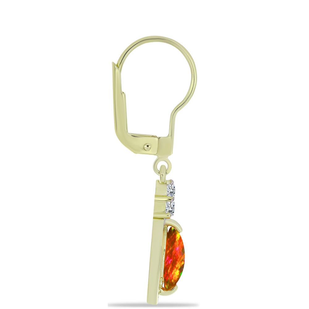 Pendientes de Plata Bañada en Oro con Ópalo de fuego americano y Topacio Blanco