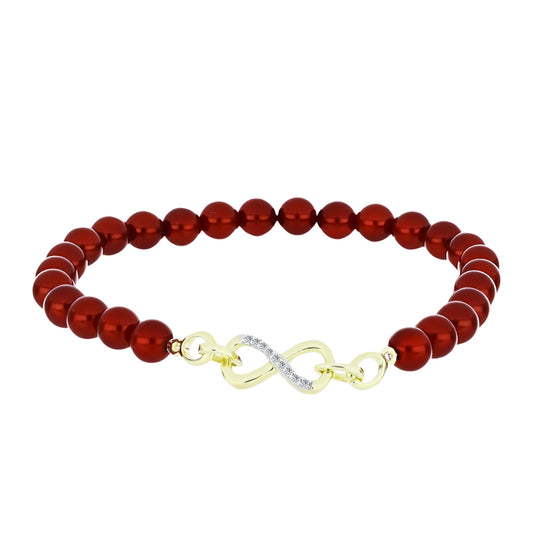 Pulsera de Plata Bañada en Oro con Perla roja de río y Topacio Blanco