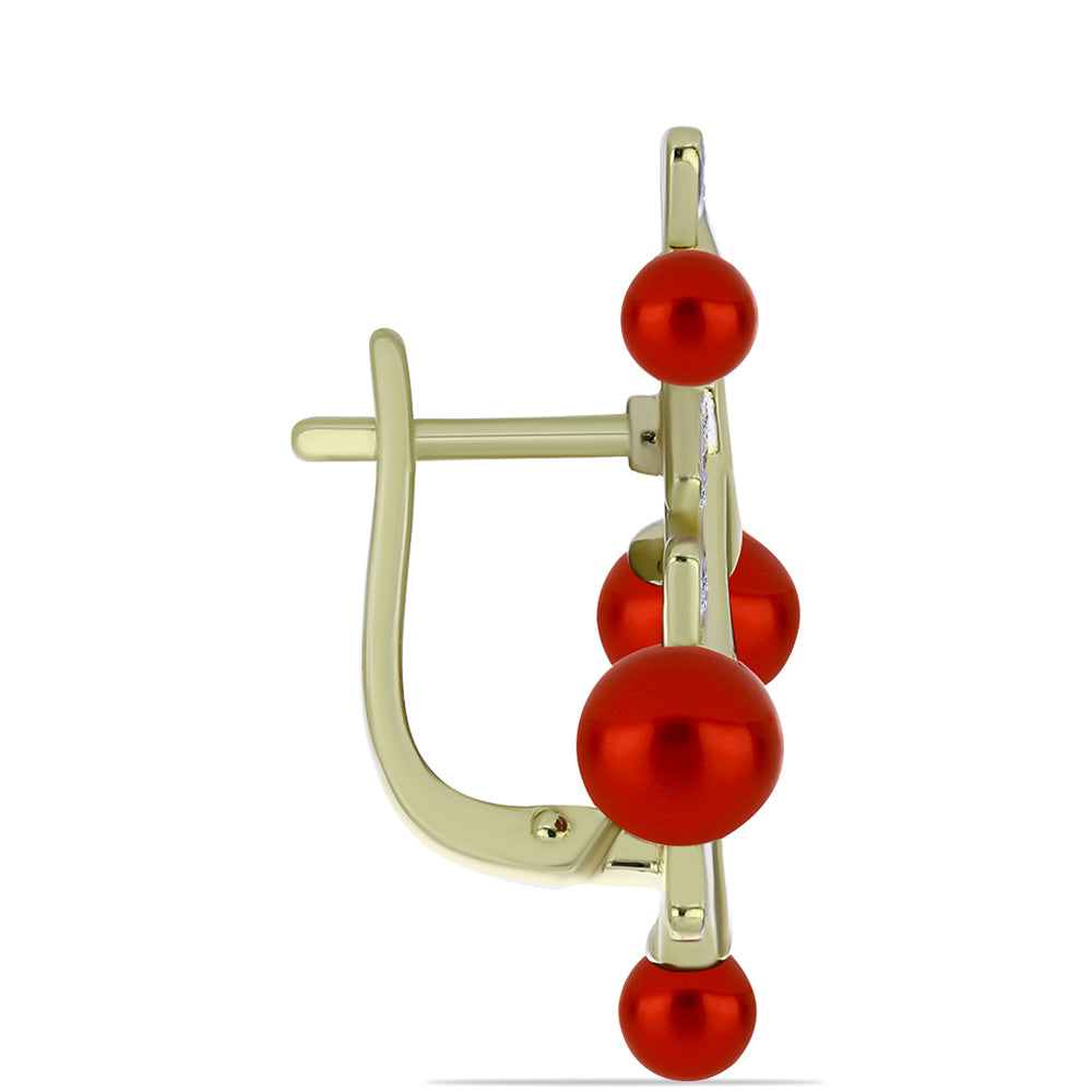 Pendientes de Plata Bañada en Oro con Perla roja de río y Topacio Blanco