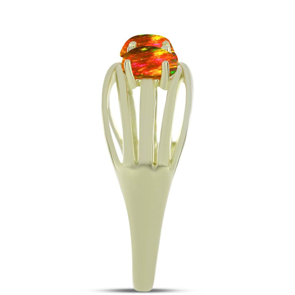Anillo de Plata Bañada en Oro con Ópalo de fuego americano