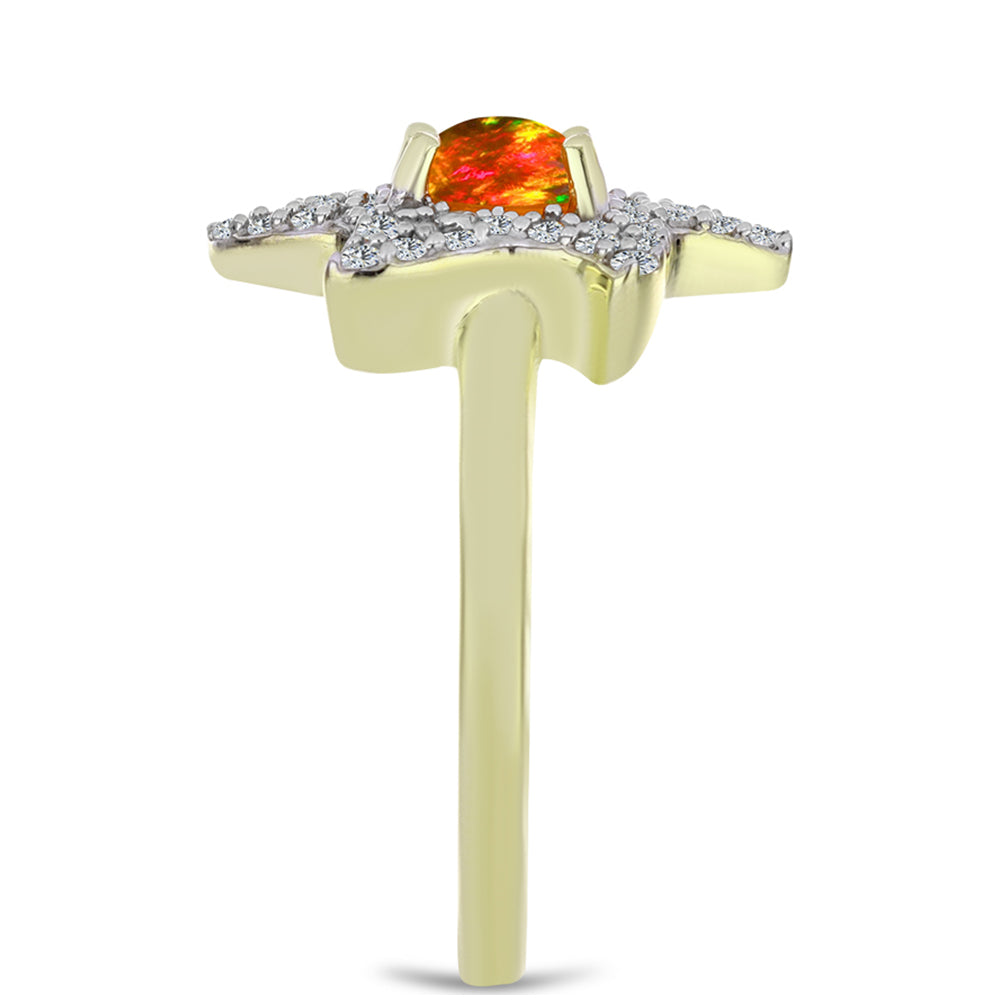 Anillo de Plata Bañada en Oro con Ópalo de fuego americano y Topacio Blanco