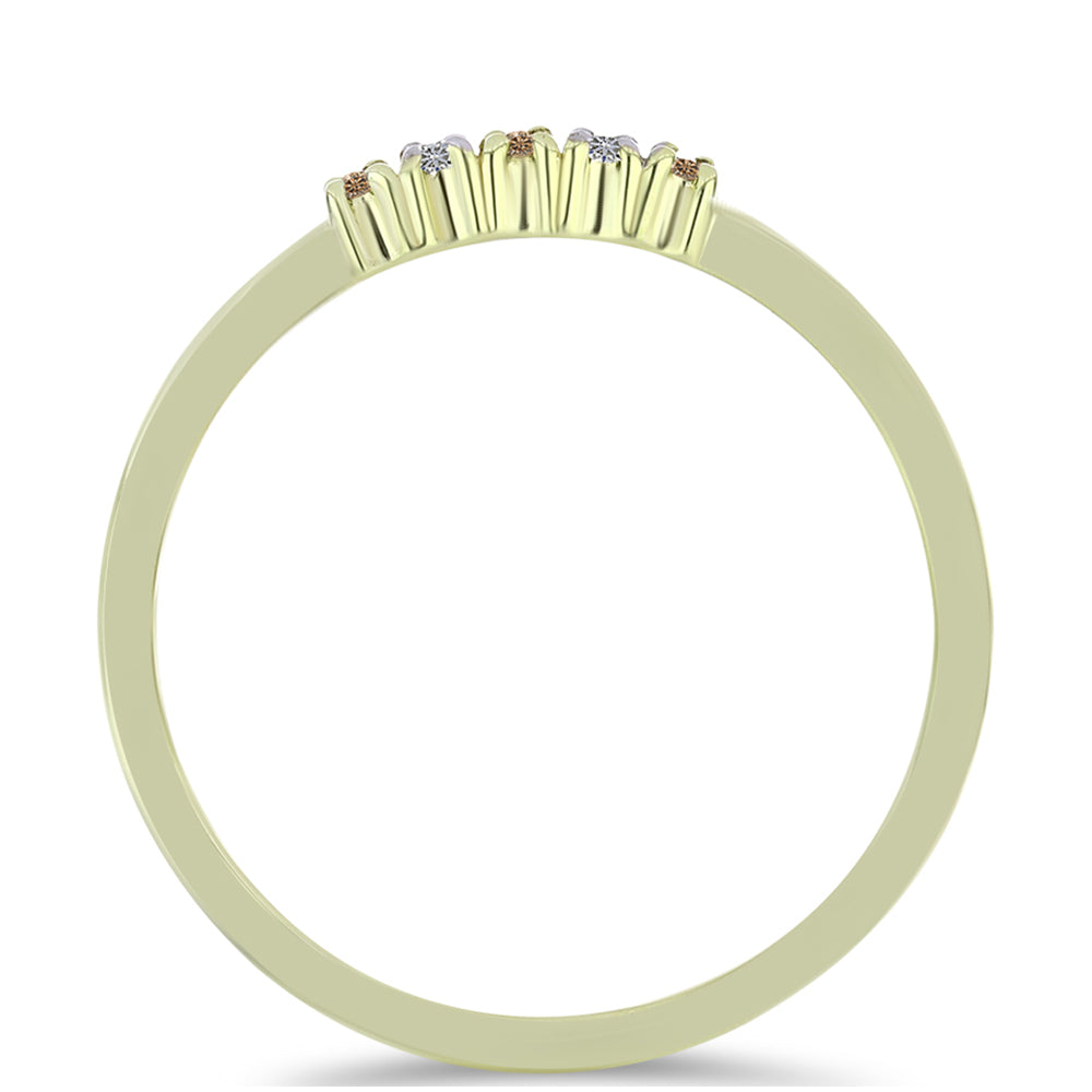 Anillo de Plata Bañada en Oro con Diamante Champagne y Diamante blanco