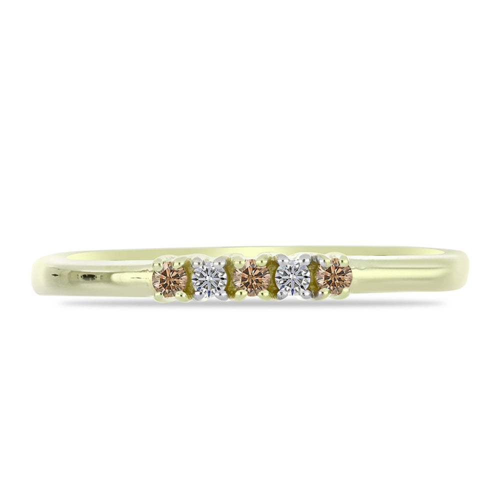 Anillo de Plata Bañada en Oro con Diamante Champagne y Diamante blanco