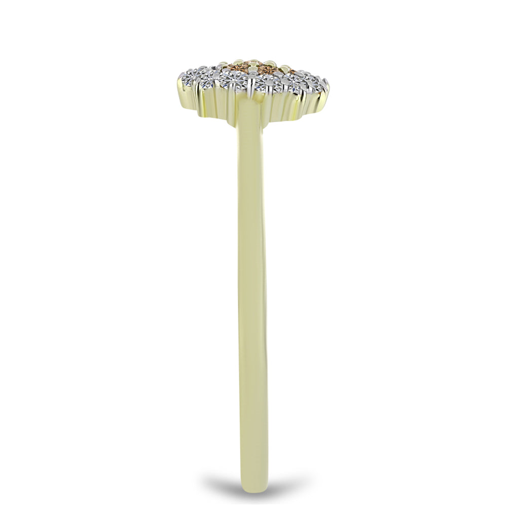 Anillo de Plata Bañada en Oro con Diamante Champagne y Diamante blanco