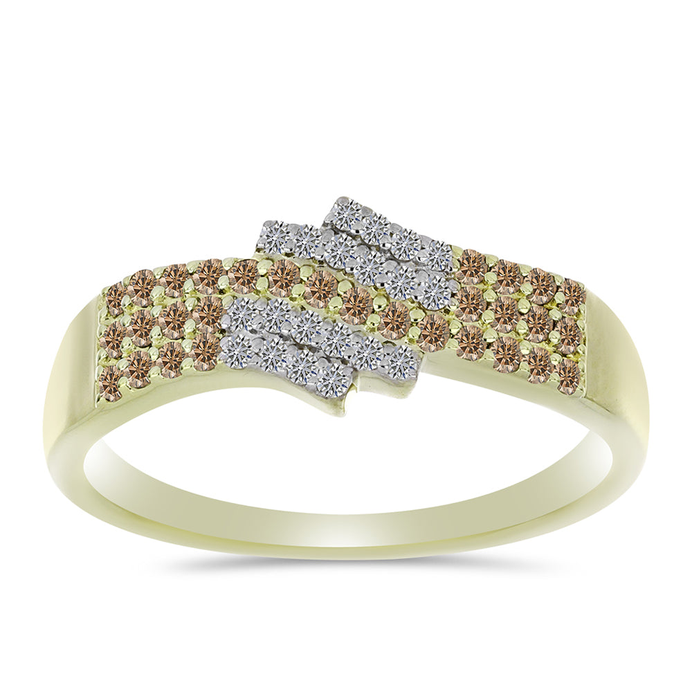 Anillo de Plata Bañada en Oro con Diamante Champagne y Diamante blanco