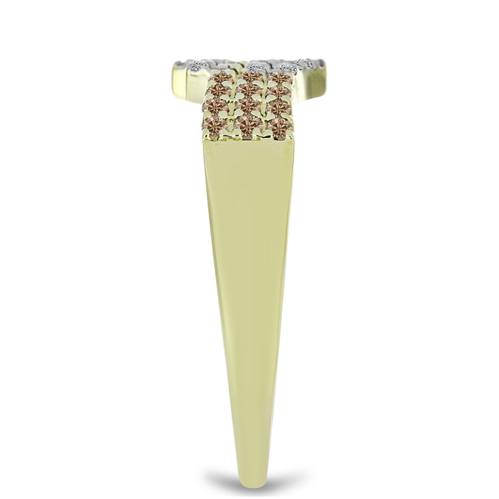 Anillo de Plata Bañada en Oro con Diamante Champagne y Diamante blanco