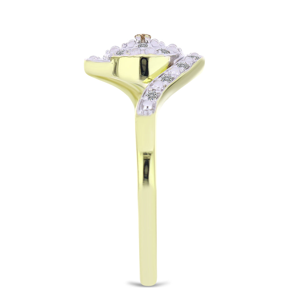 Anillo de Plata Bañada en Oro con Diamante Champagne y Diamante blanco