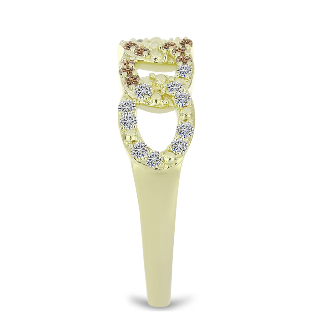 Anillo de Plata Bañada en Oro con Diamante Champagne y Diamante blanco