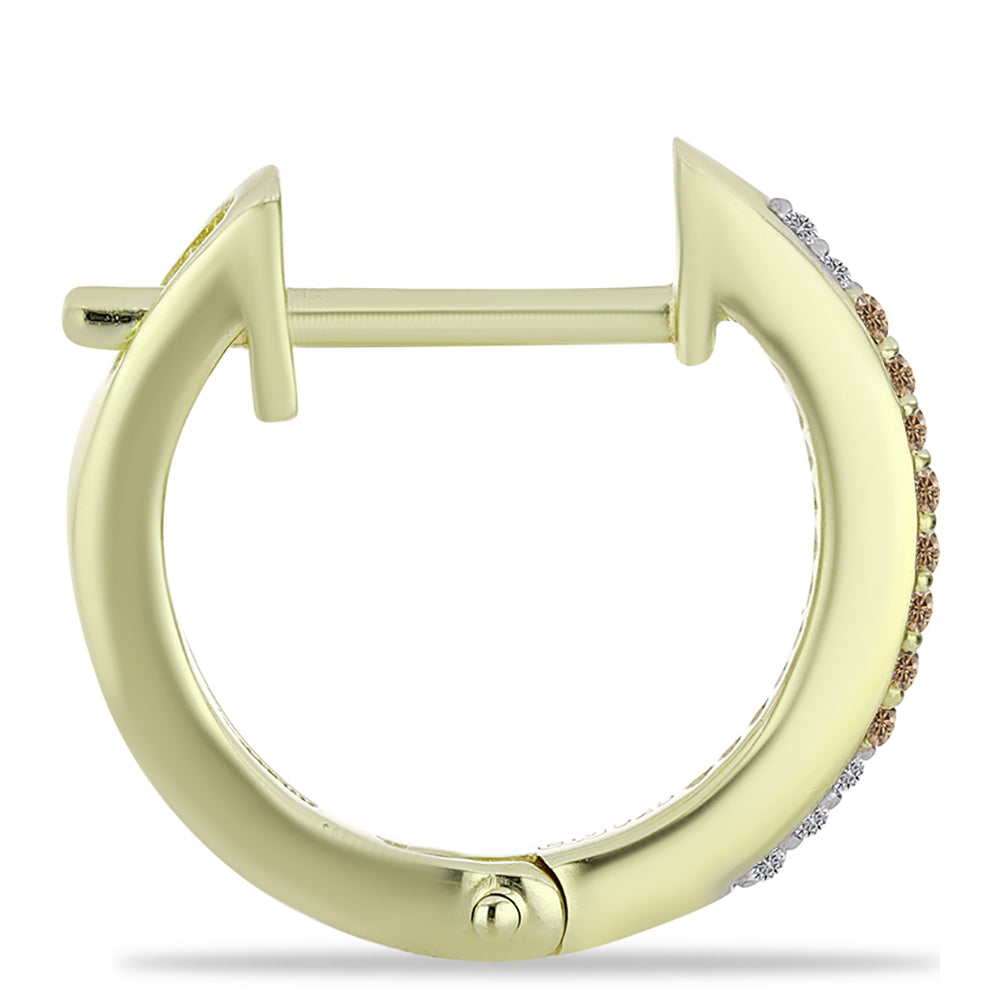 Pendientes de Plata Bañada en Oro con Diamante Champagne y Diamante blanco