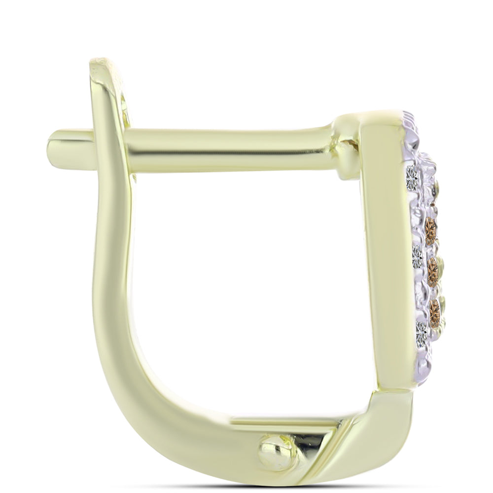 Pendientes de Plata Bañada en Oro con Diamante Champagne y Diamante blanco