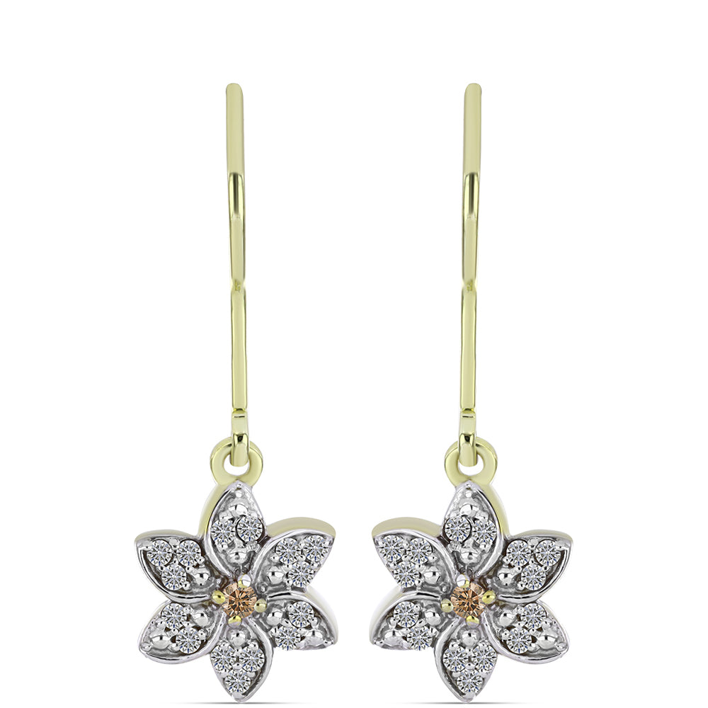 Pendientes de Plata Bañada en Oro con Diamante Champagne y Diamante blanco
