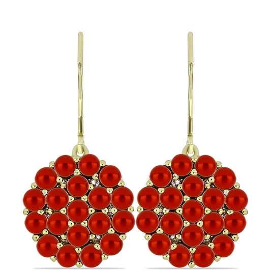 Pendientes de Plata Bañada en Oro con Perla roja de río y Topacio Blanco