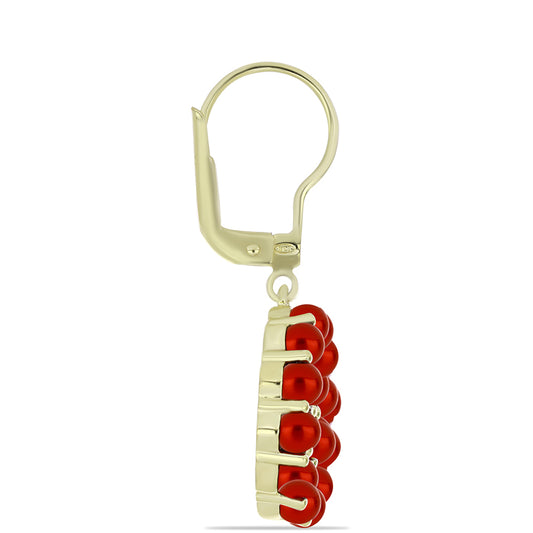 Pendientes de Plata Bañada en Oro con Perla roja de río y Topacio Blanco