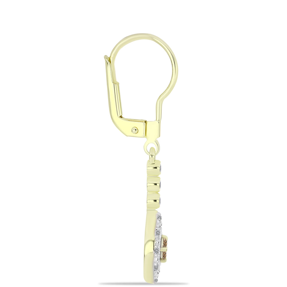 Pendientes de Plata Bañada en Oro con Diamante Champagne y Diamante blanco