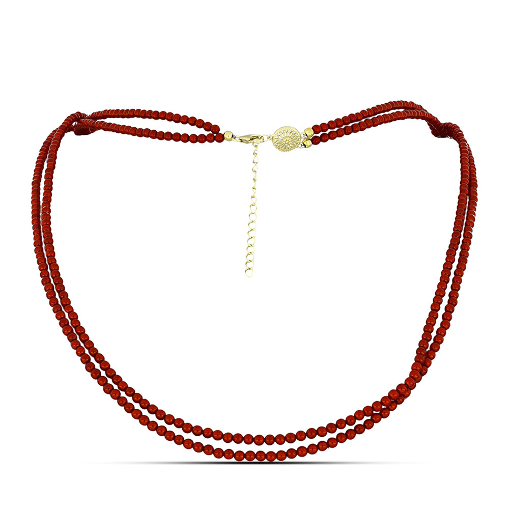 Collar de Plata Bañada en Oro con Perla roja de río