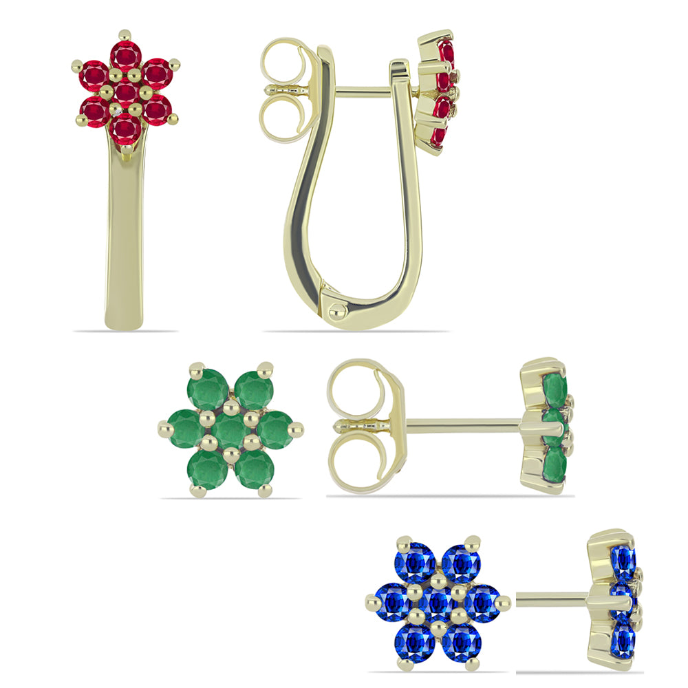 Conjunto de Plata Bañada en Oro con Rubí de Madagascar y Esmeralda de Brasil ( Pendientes )