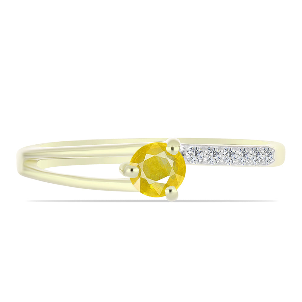 Anillo de Plata Bañada en Oro con Zafiro Amarillo Rosebery y Topacio Blanco