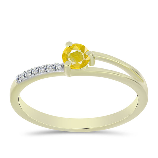 Anillo de Plata Bañada en Oro con Zafiro Amarillo Rosebery y Topacio Blanco