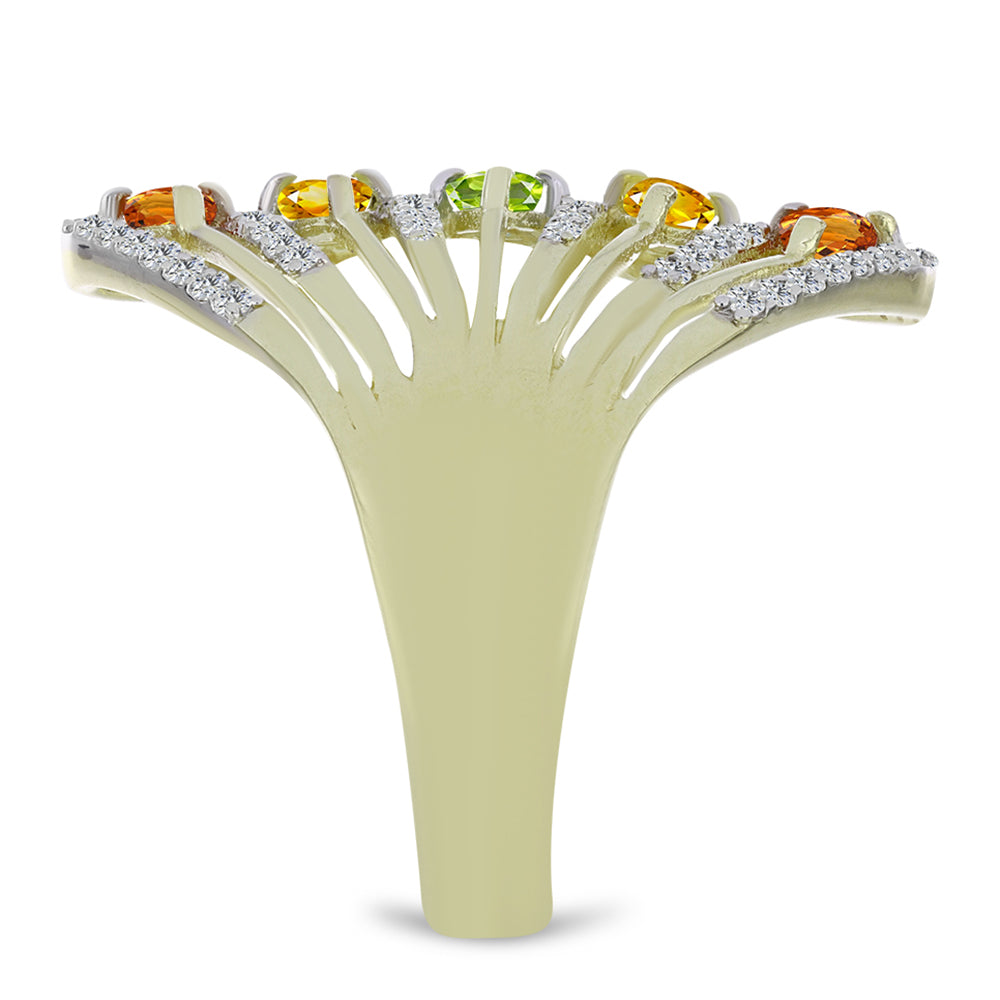 Anillo de Plata Bañada en Oro con Zafiro Arco Iris Rosebery y Topacio Blanco