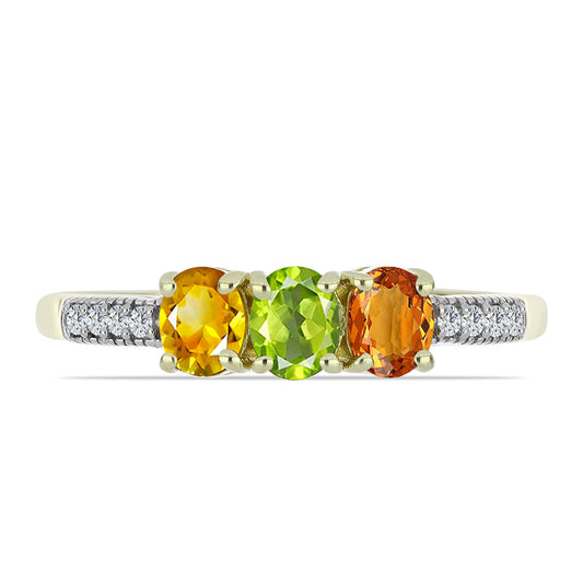 Anillo de Plata Bañada en Oro con Zafiro Arco Iris Rosebery y Topacio Blanco