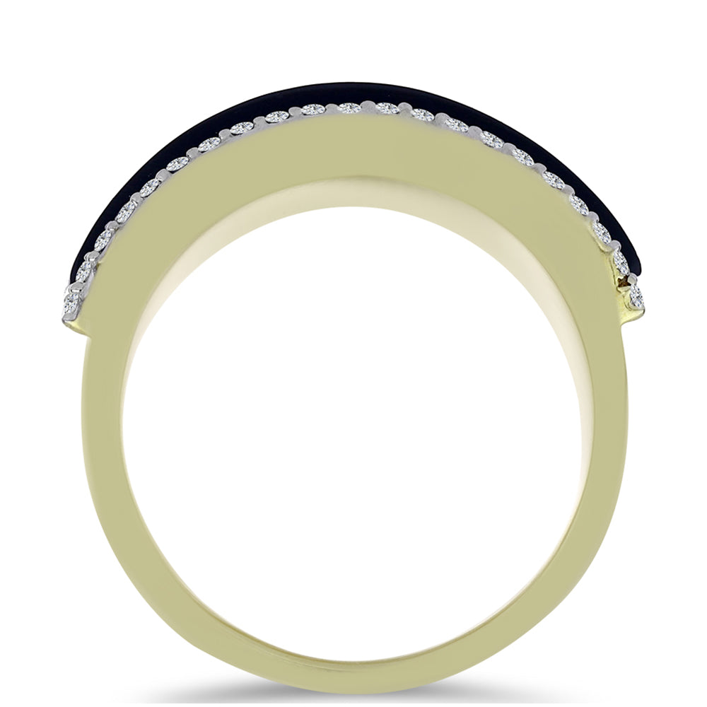 Anillo de Plata Bañada en Oro con Ónix negro de Suwar y Topacio Blanco