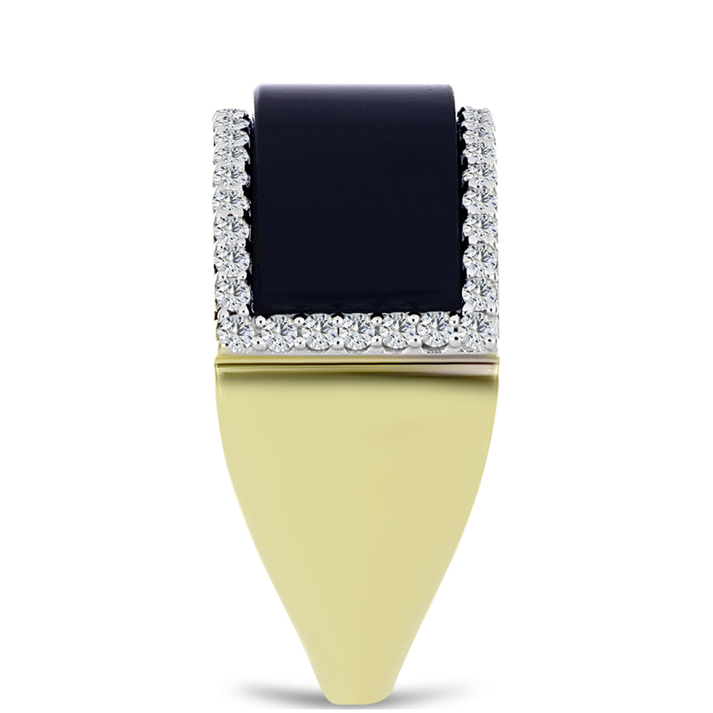 Anillo de Plata Bañada en Oro con Ónix negro de Suwar y Topacio Blanco