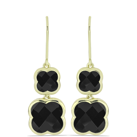 Pendientes de Plata Bañada en Oro con Ónix negro de Suwar