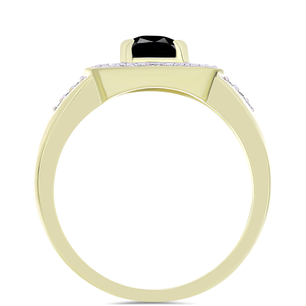 Anillo de Plata Bañada en Oro con Ónix negro de Suwar y Topacio Blanco