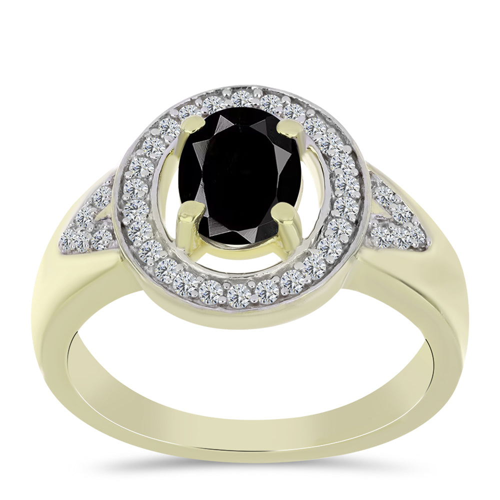Anillo de Plata Bañada en Oro con Ónix negro de Suwar y Topacio Blanco
