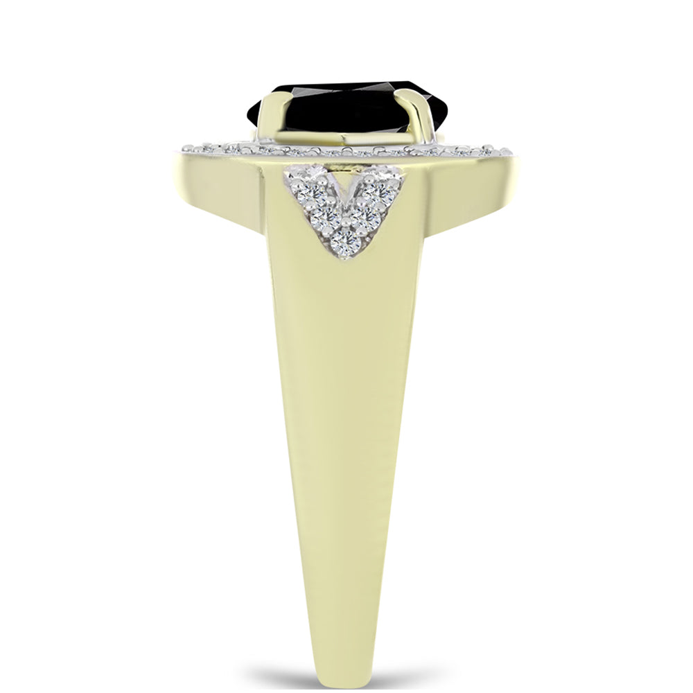 Anillo de Plata Bañada en Oro con Ónix negro de Suwar y Topacio Blanco