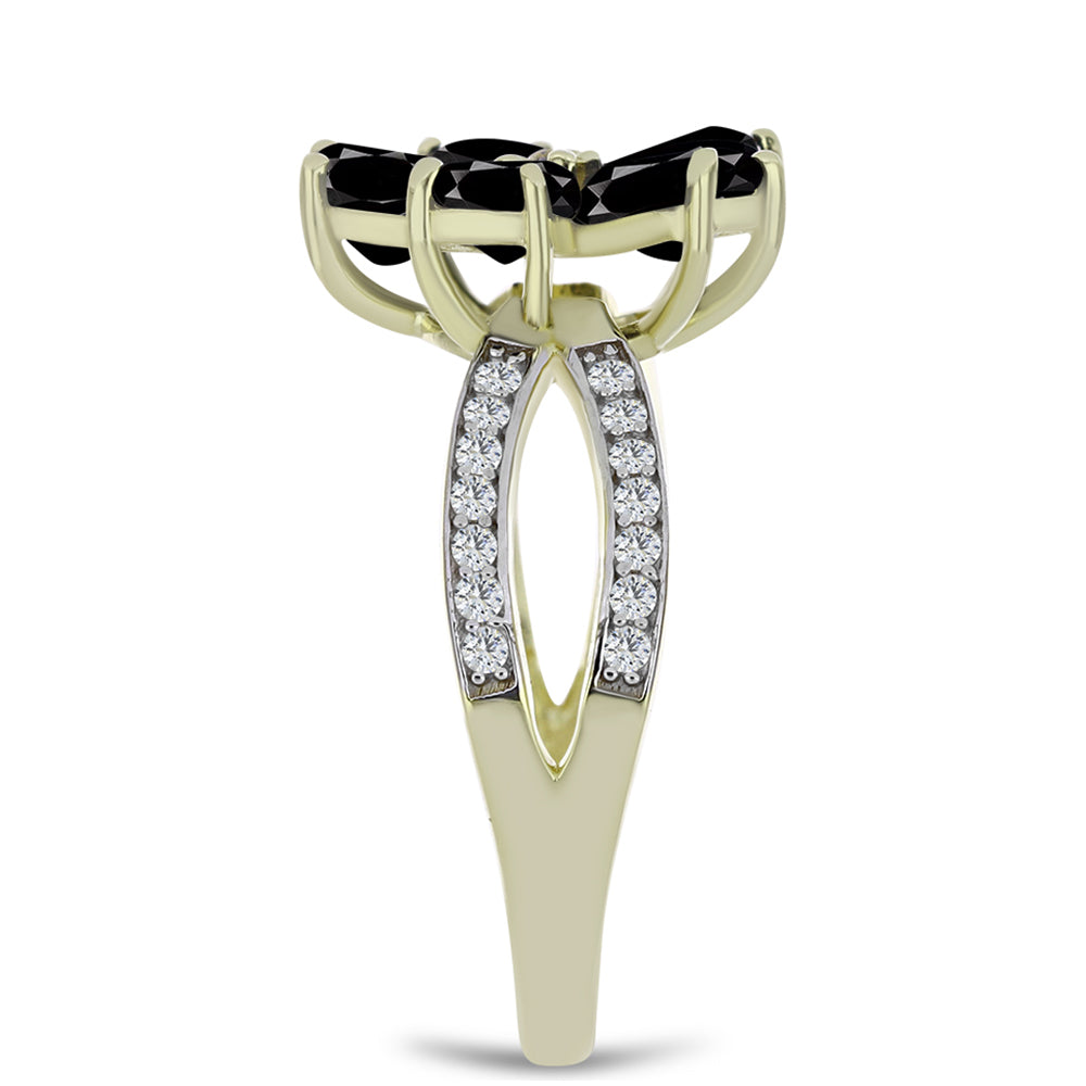Anillo de Plata Bañada en Oro con Ónix negro de Suwar y Topacio Blanco