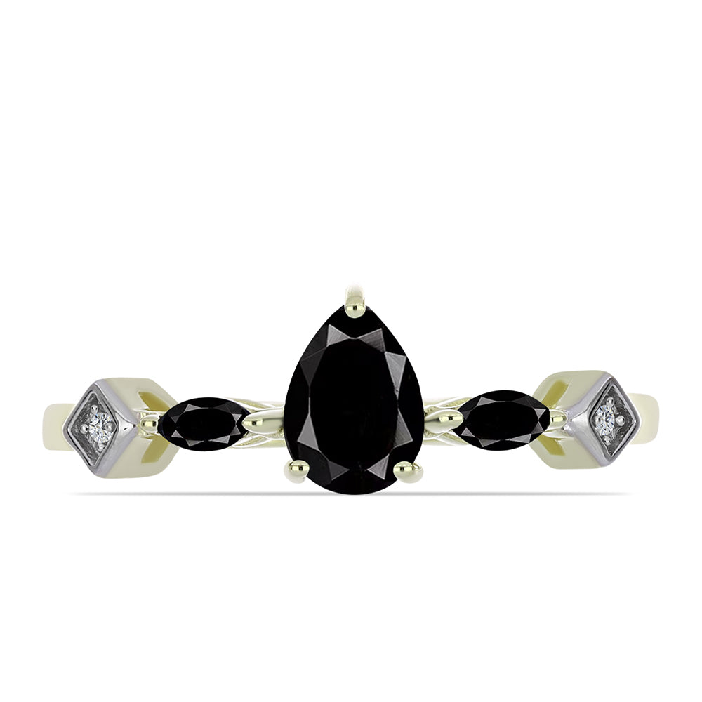 Anillo de Plata Bañada en Oro con Ónix negro de Suwar y Topacio Blanco