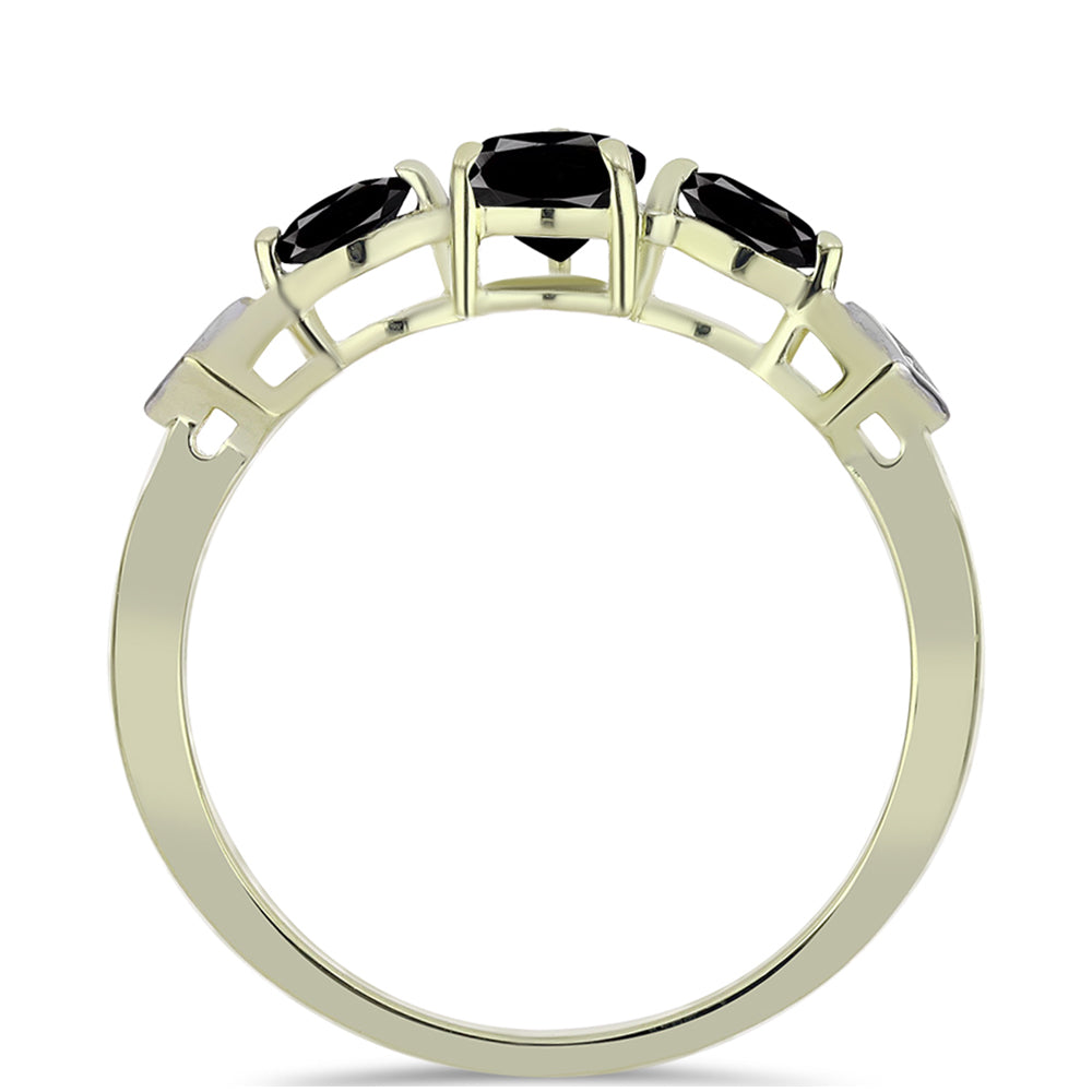Anillo de Plata Bañada en Oro con Ónix negro de Suwar y Topacio Blanco