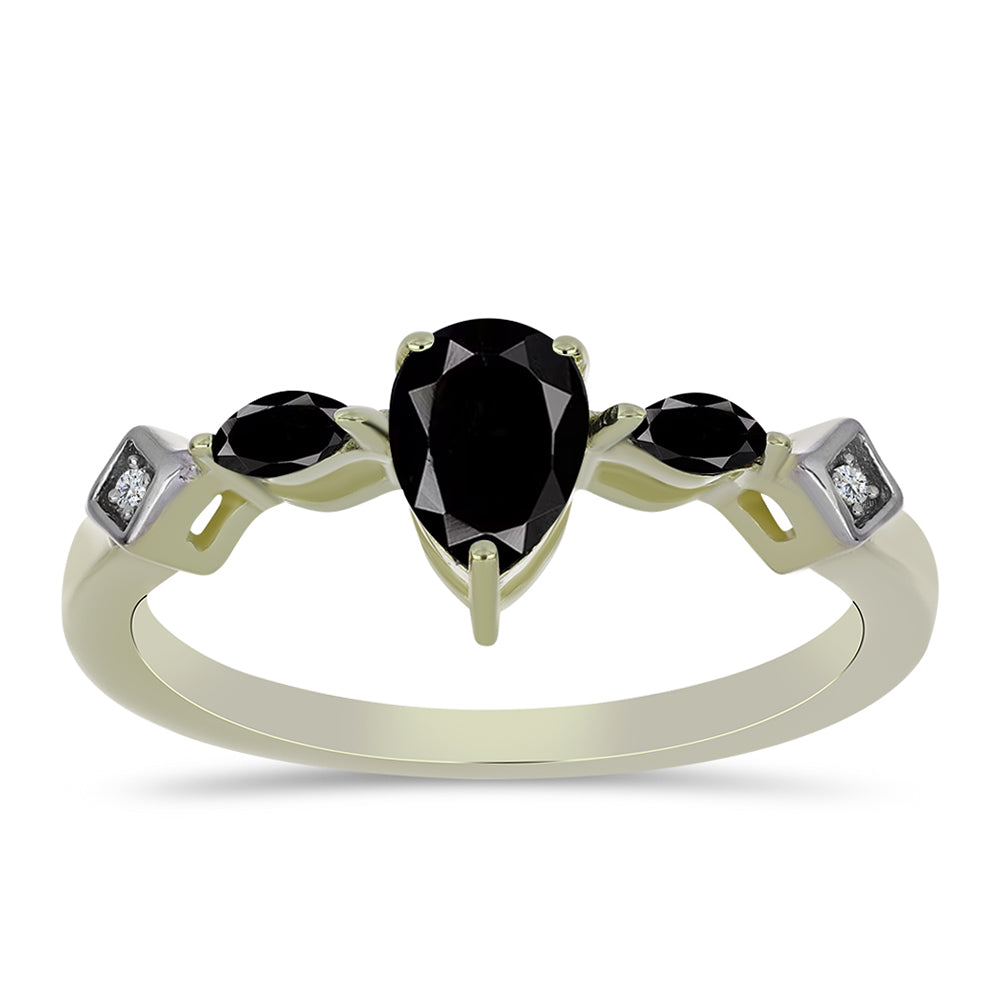 Anillo de Plata Bañada en Oro con Ónix negro de Suwar y Topacio Blanco