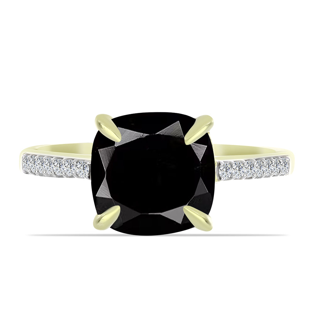 Anillo de Plata Bañada en Oro con Ónix negro de Suwar y Topacio Blanco