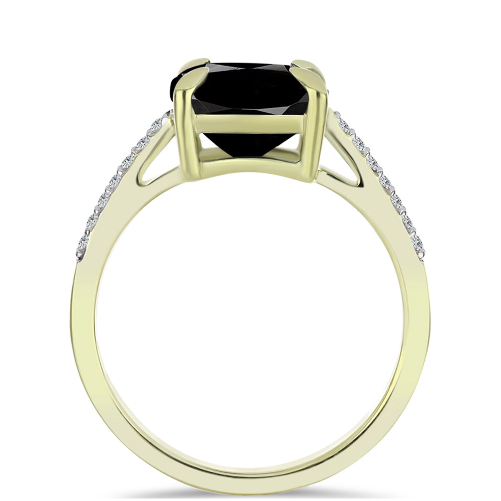 Anillo de Plata Bañada en Oro con Ónix negro de Suwar y Topacio Blanco