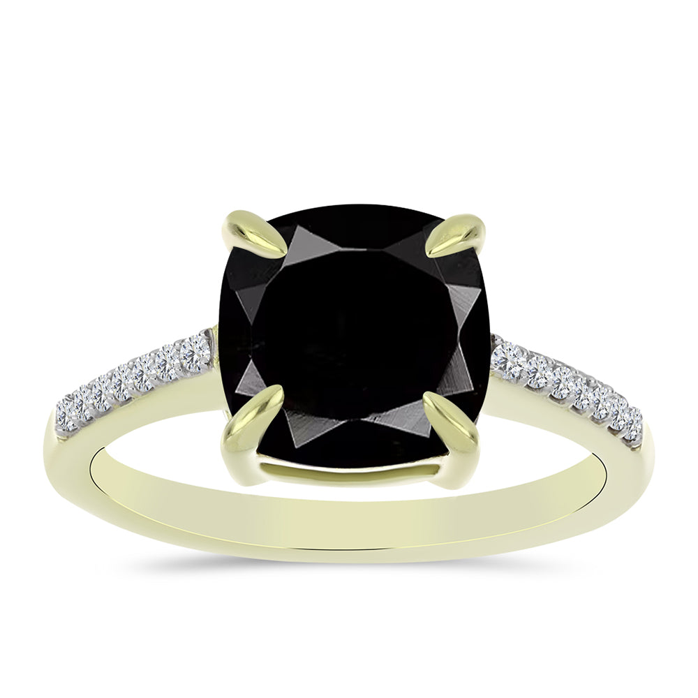 Anillo de Plata Bañada en Oro con Ónix negro de Suwar y Topacio Blanco